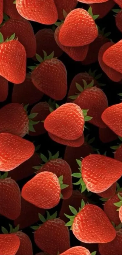 Wallpaper with vibrant red strawberries on dark background.
