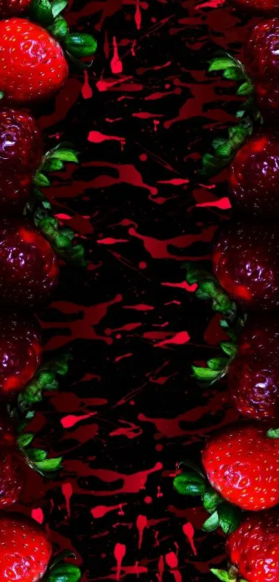 Strawberry wallpaper with dark red splashes.