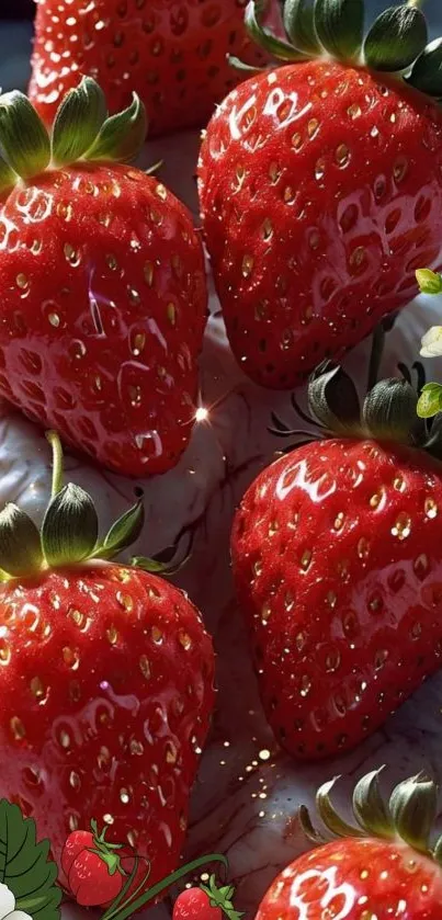 Fresh strawberries on marble with sparkles