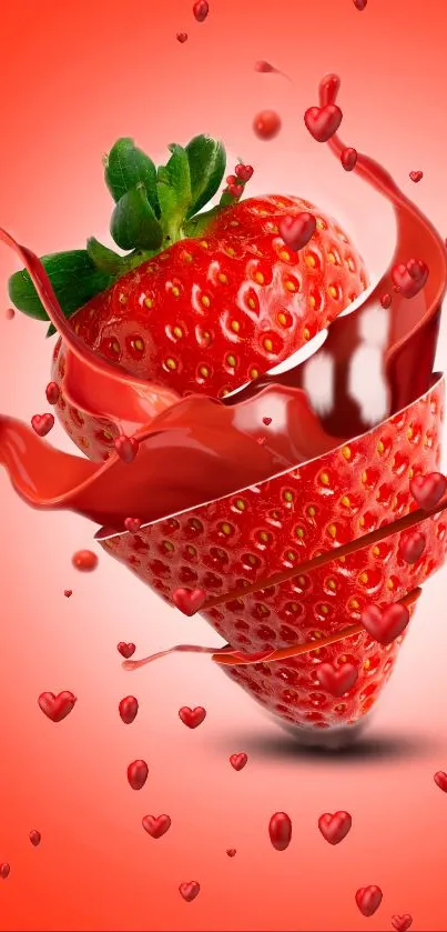 Vibrant red strawberry with splash design in eye-catching wallpaper.