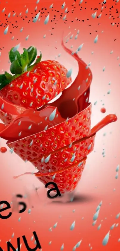 Dynamic strawberry splash wallpaper with vibrant red colors.