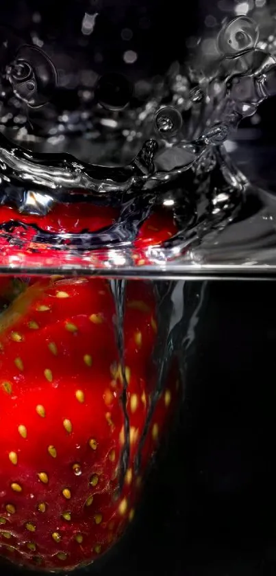 A vibrant strawberry splashes into water, creating dynamic ripples and bursts of color.