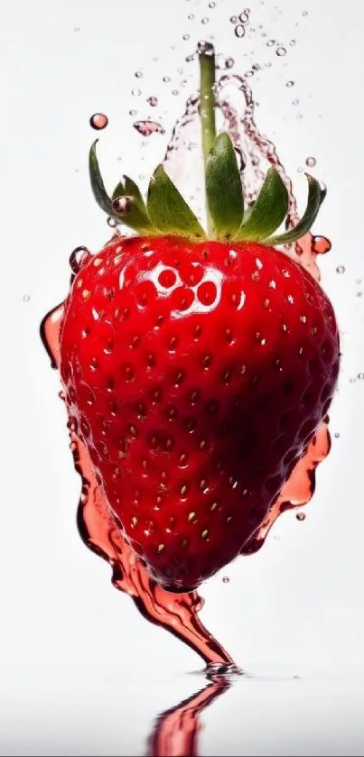 Vibrant strawberry splash in water, vivid red fruit design.