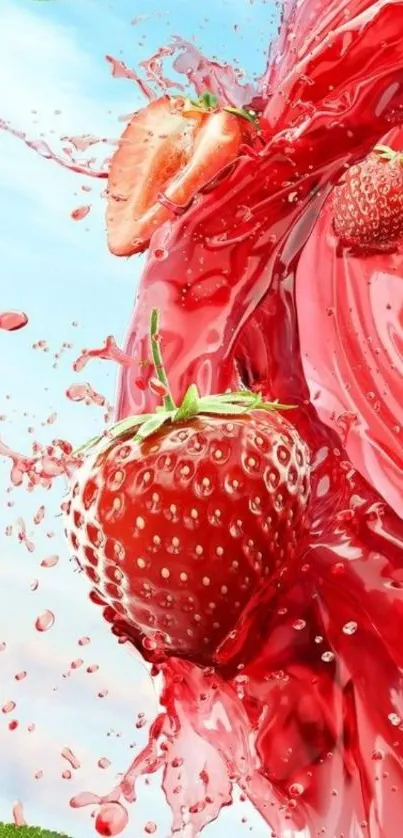 Dynamic strawberry and red juice splash wallpaper.