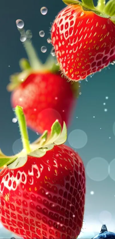 Dynamic strawberries splashing in vibrant design.