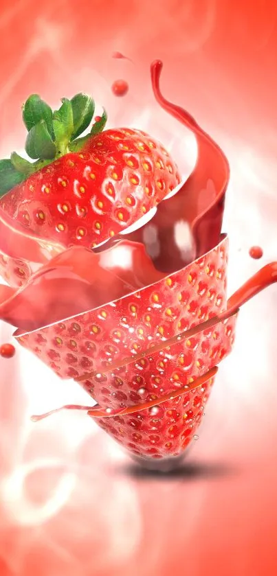 Vibrant red strawberry with splash design wallpaper.