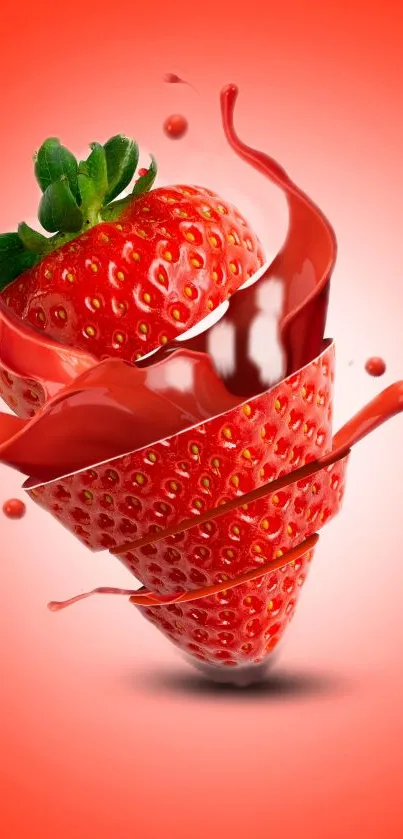 Vibrant strawberry swirl mobile wallpaper with rich reds and dynamic splash.