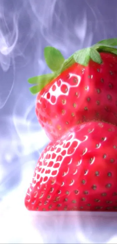 Vibrant strawberry with smoky background wallpaper.