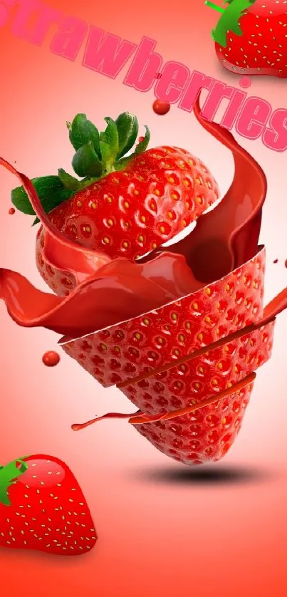 Vibrant and juicy strawberry splash design wallpaper.