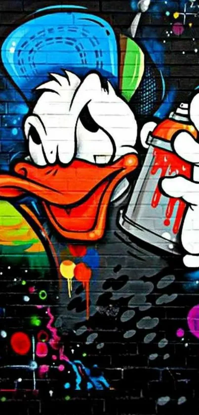 Colorful graffiti street art featuring a playful character.