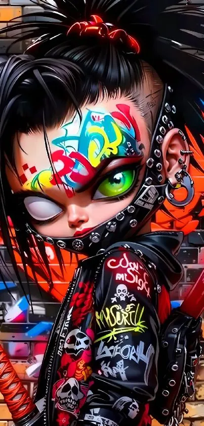 Anime punk character with graffiti background.