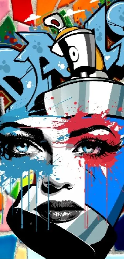 Graffiti street art portrait with colorful design.