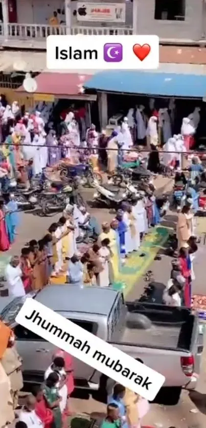 A vibrant street prayer gathering with a community in motion.