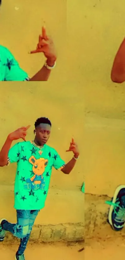 Trendy colorful street fashion wallpaper featuring a vibrant shirt.