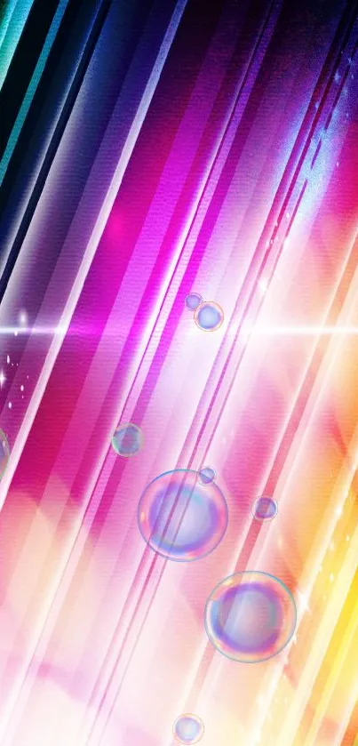 Vibrant mobile wallpaper with colorful diagonal stripes and glowing effects.