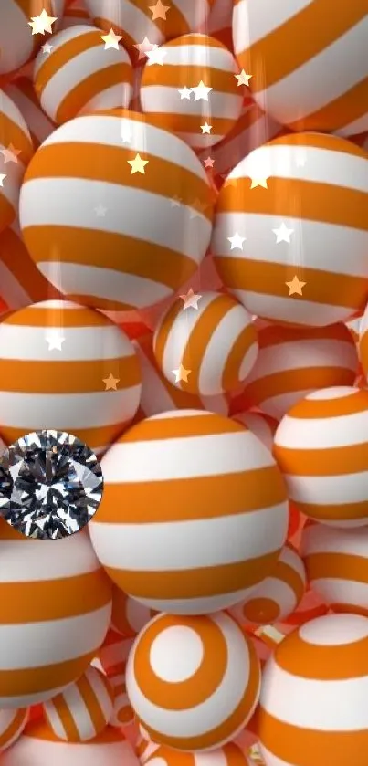 Orange and white striped spheres with a diamond inset.