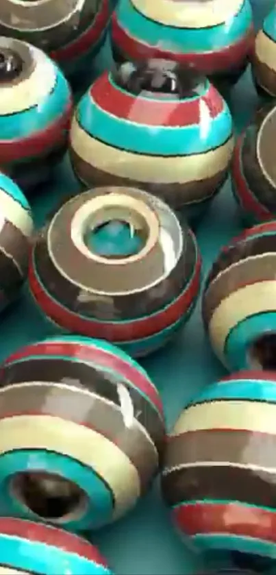 Colorful striped spheres mobile wallpaper design.