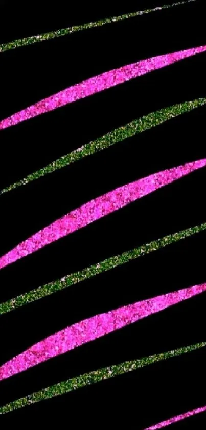 Abstract wallpaper with pink and green diagonal stripes on black background.