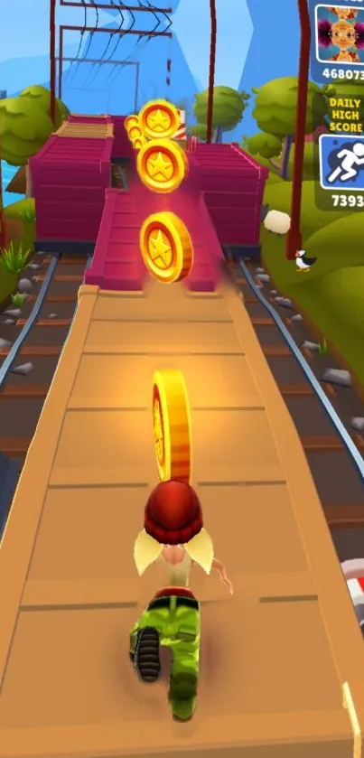 Colorful subway runner game wallpaper with vibrant coins.