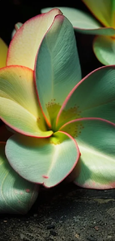 Vibrant succulent leaves with pink edges.