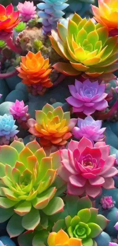 Colorful succulent plants wallpaper for phone.