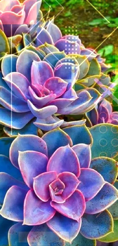Colorful succulent plants with vibrant purple and green shades for phone wallpaper.
