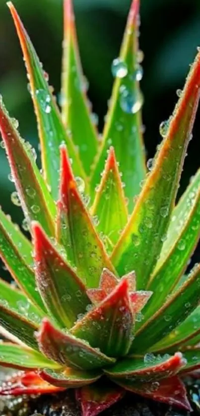 Close-up of a vibrant succulent with water droplets.