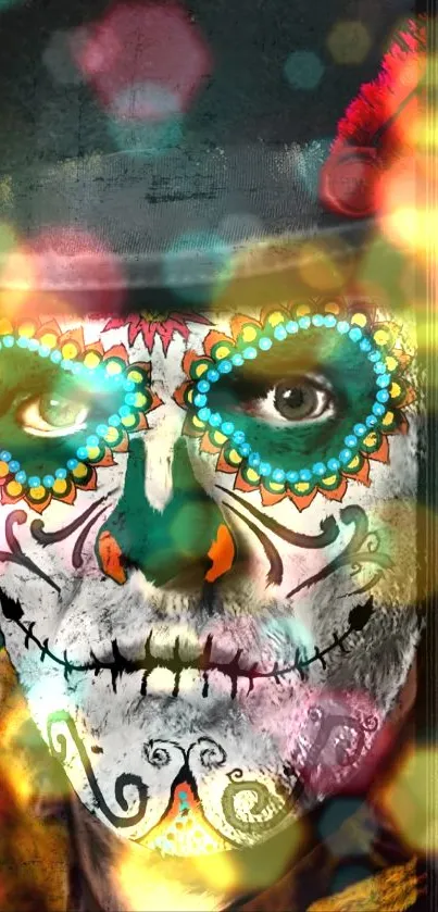 Creative sugar skull design wallpaper with vibrant colors and intricate details.