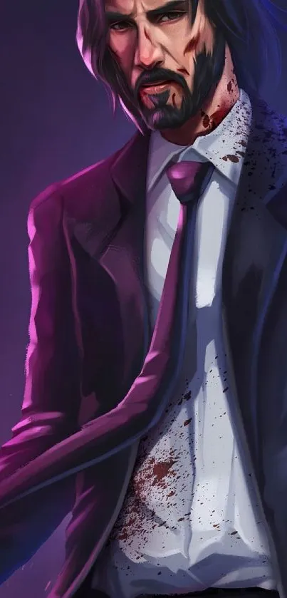 Anime character in a vibrant suit with dramatic lighting.