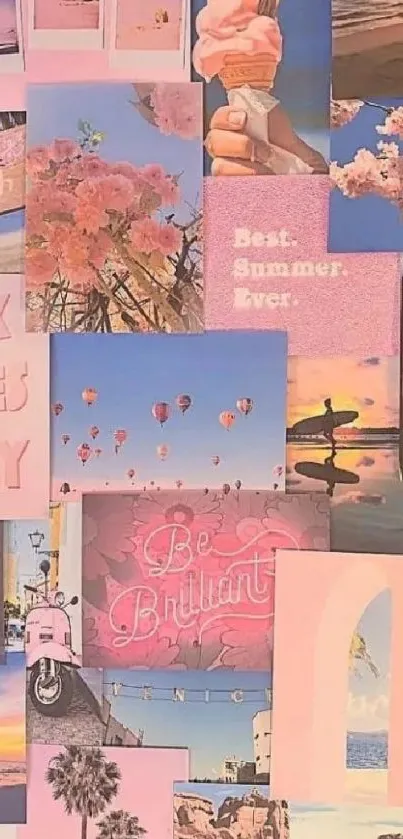 Vibrant summer collage with pink vibes and inspirational quotes.