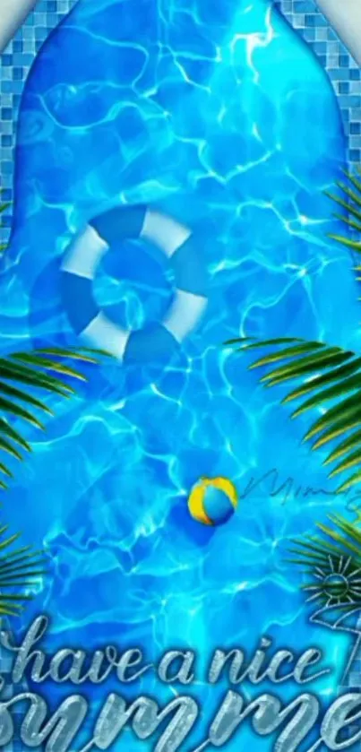 Summer-themed wallpaper with a blue pool and tropical accents.