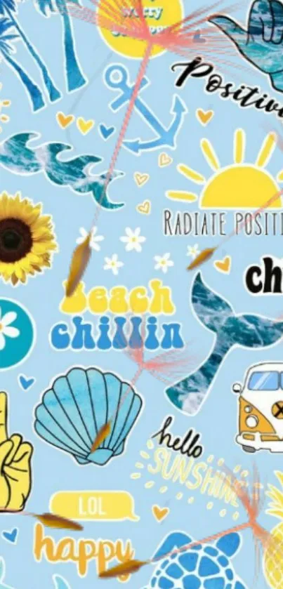 Vibrant summer wallpaper with beach and positivity themes.