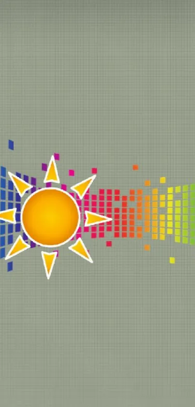 Vibrant sun with spectrum on beige background.