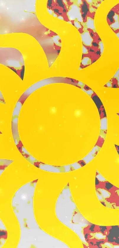 Vibrant sun design with abstract yellow background.