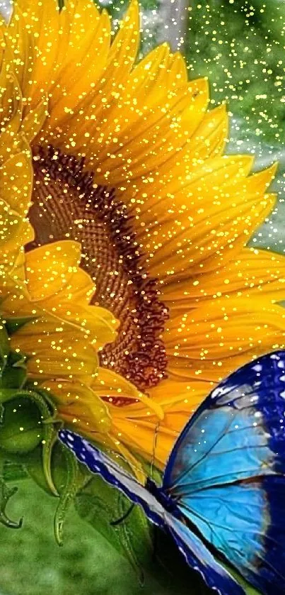 Sunflower with blue butterfly wallpaper