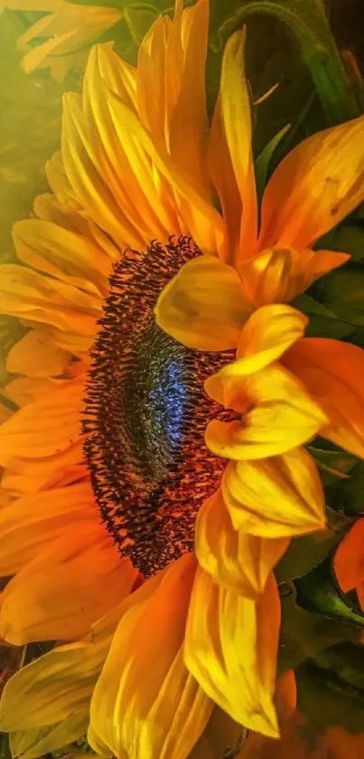 Close-up of vibrant sunflower under sunlight.