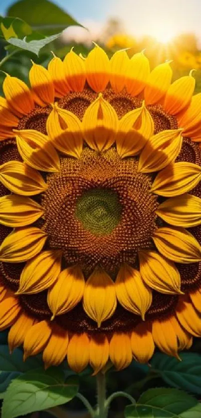 Close-up of a vibrant sunflower in full bloom under the sun's glow.