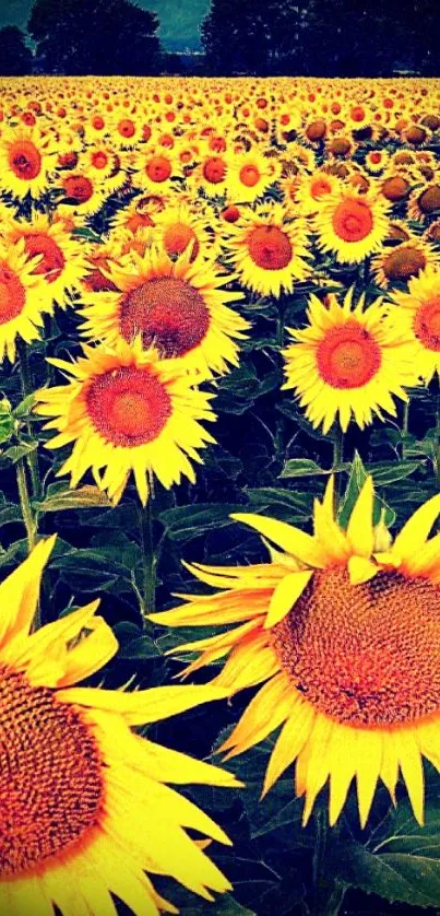 Sunflower field with mountain backdrop wallpaper