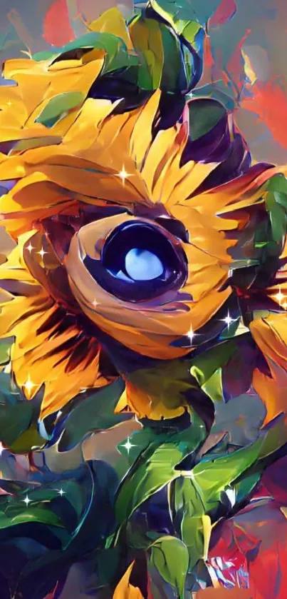 Vibrant abstract sunflower in digital art style, perfect for mobile wallpaper.