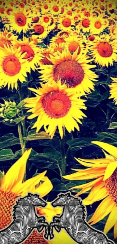 Mobile wallpaper with vibrant yellow sunflowers and artistic black design.