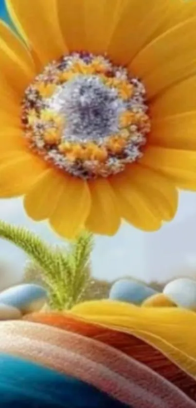 Bright sunflower wallpaper with yellow petals and a serene background.