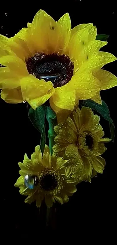 Vibrant yellow sunflower against a dark backdrop.