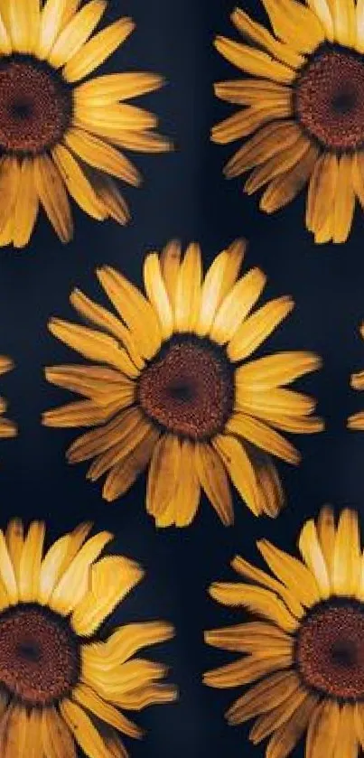 Sunflower pattern on dark background wallpaper.