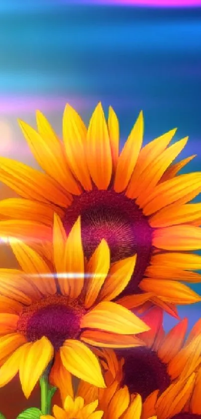 Sunflowers against a blue sky in this lively phone wallpaper.