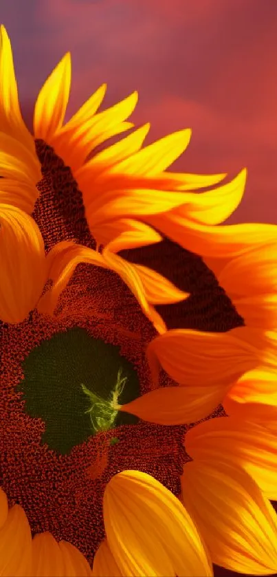 Vibrant sunflower against a stunning sunset sky, perfect for phone wallpaper.
