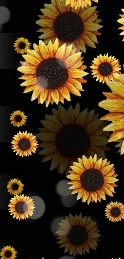 Vibrant sunflower design against a dark background for mobile wallpaper.