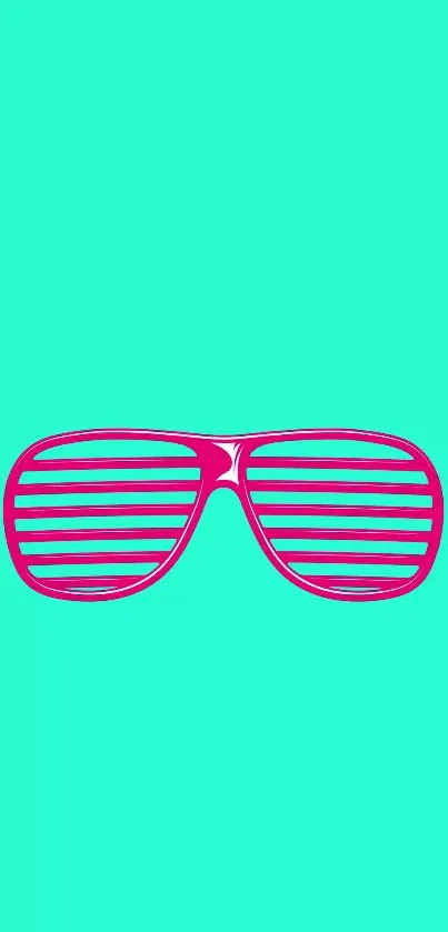 Retro pink sunglasses on vibrant teal background.