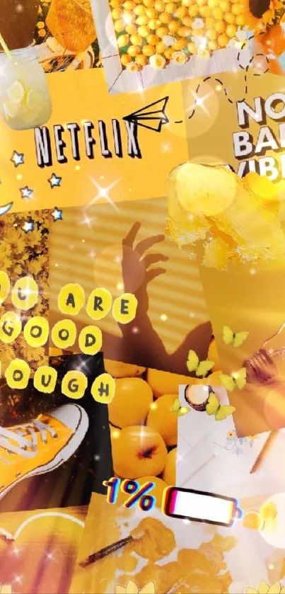 Colorful yellow-themed collage with motivational text.