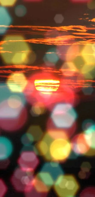 Vibrant sunset abstract with colorful bokeh.