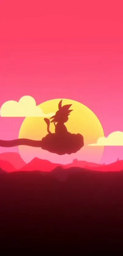 Silhouette of character against a colorful sunset in anime style wallpaper.